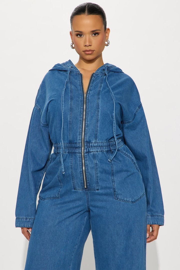 Clarissa Denim Hooded Jumpsuit - Medium Wash