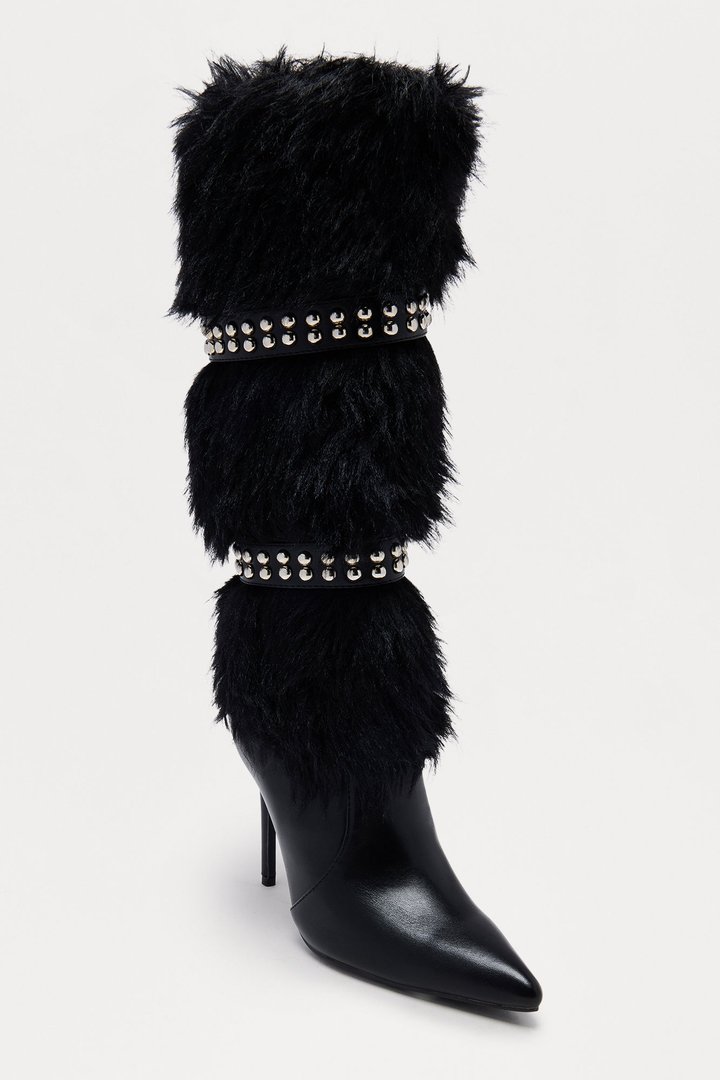 Lafayette Studded Faux Fur Boots - Black