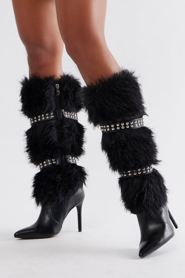Lafayette Studded Faux Fur Boots - Black