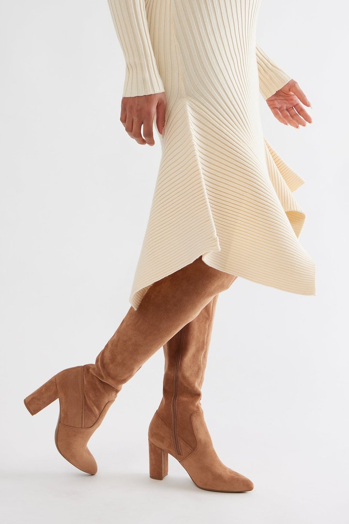 Adith Faux Suede Boots - Camel