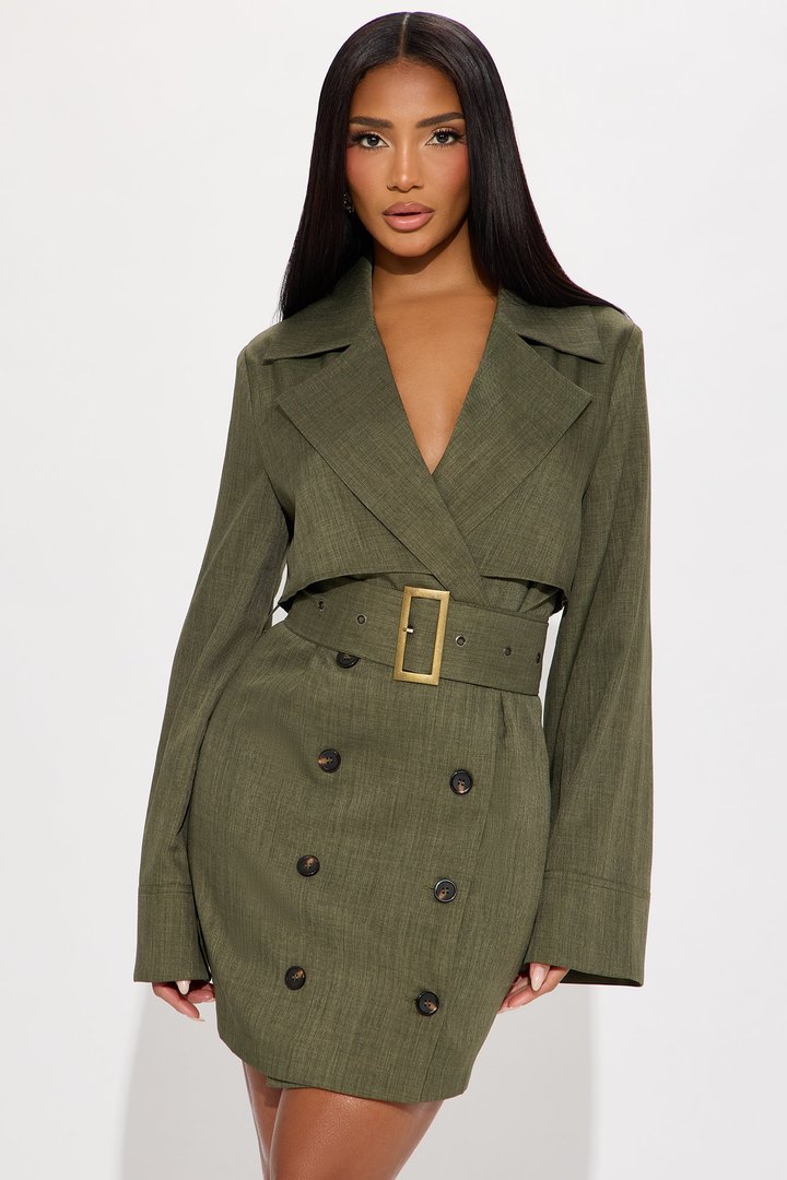 It's Official Belted Blazer Mini Dress - Olive