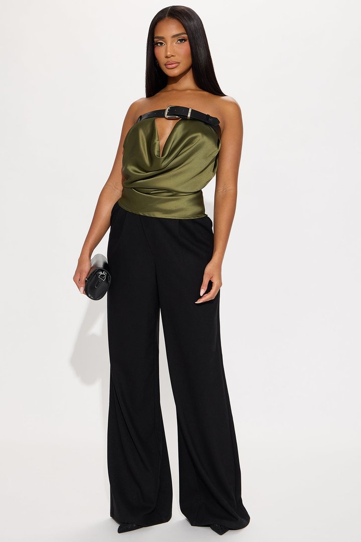 Satin Me Down Belted Tube Top - Olive