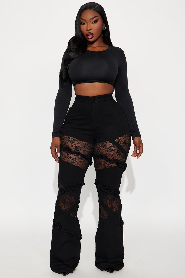 Tall Dreamcatcher Lace Stretch Flare Jeans - Black