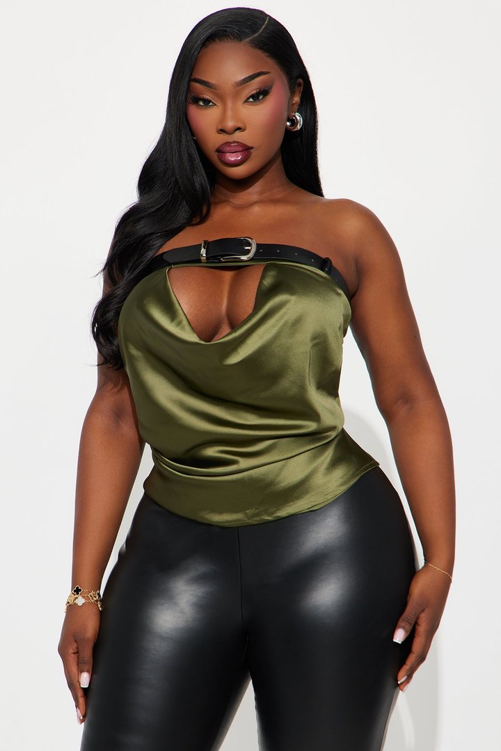 Satin Me Down Belted Tube Top - Olive