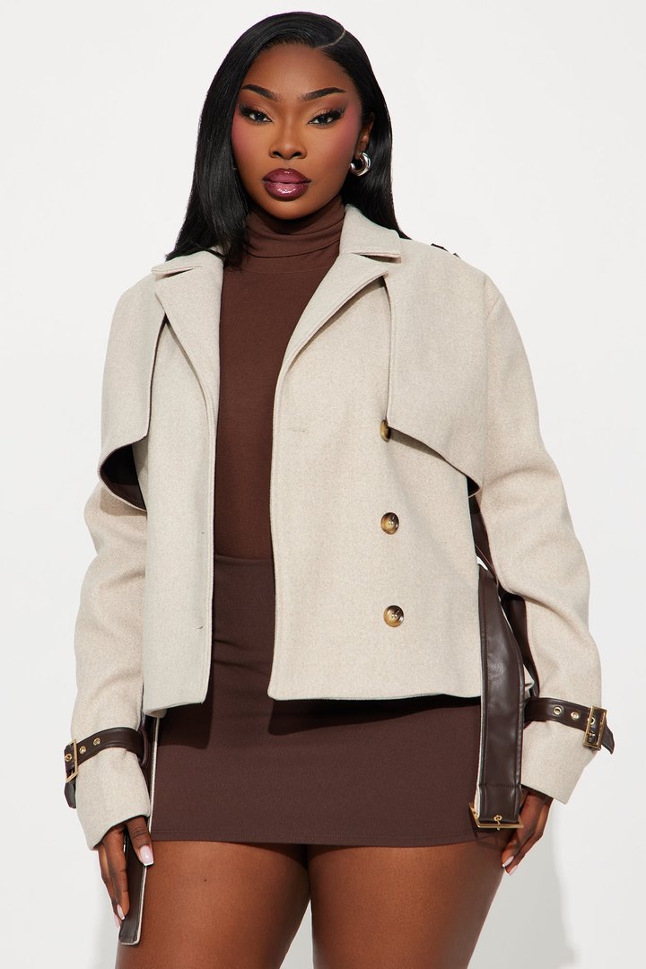 Not Too Casual Cropped Trench - Oatmeal