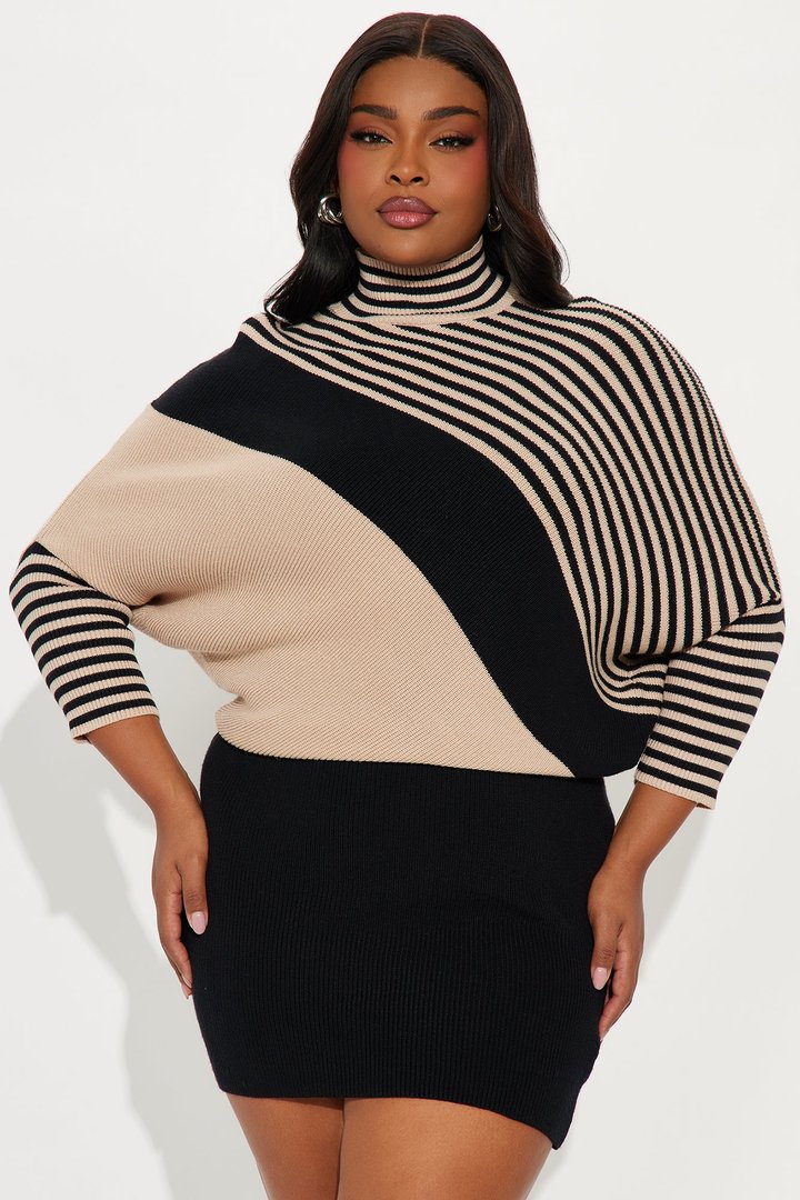 Sophia Striped Sweater Mini Dress - Taupe/combo