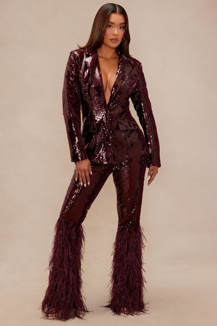 Nola Sequin Blazer - Wine