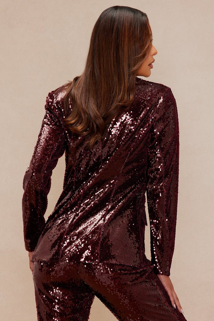 Nola Sequin Blazer - Wine