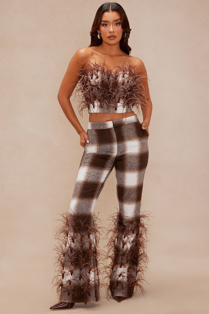 Nadya Feathered Tube Top - Brown
