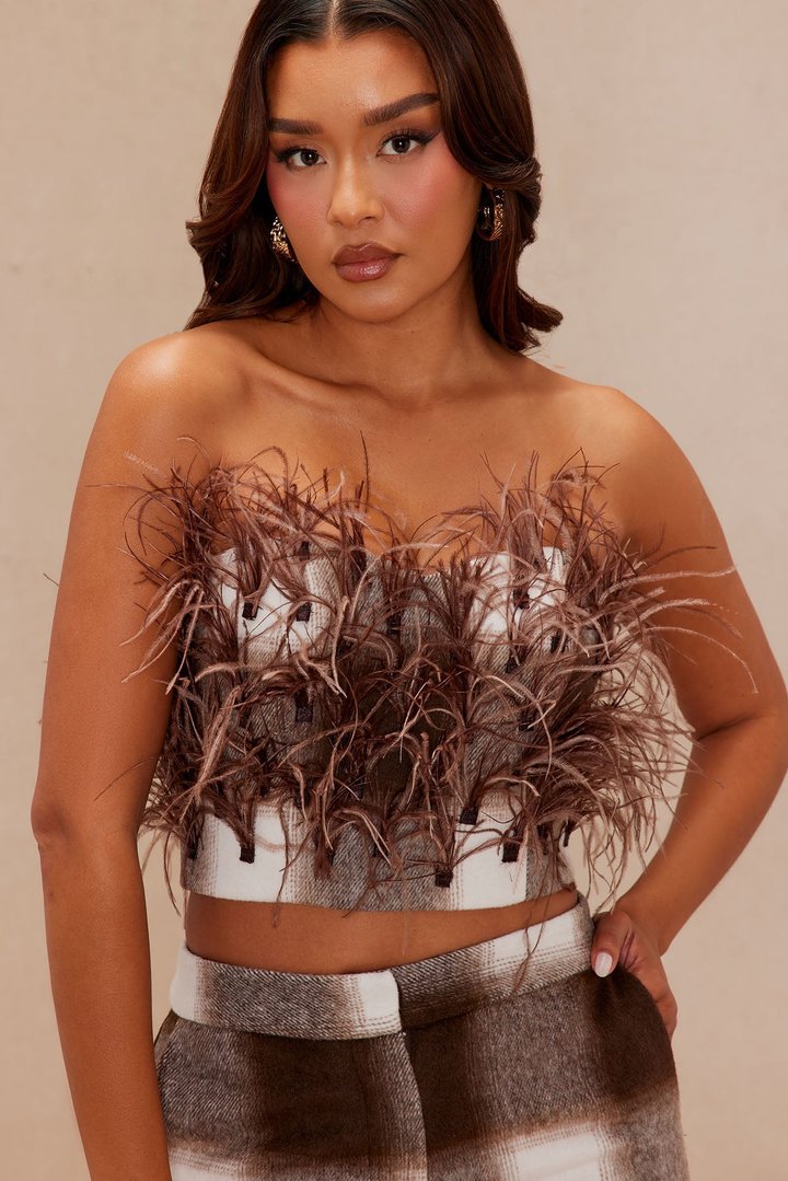 Nadya Feathered Tube Top - Brown