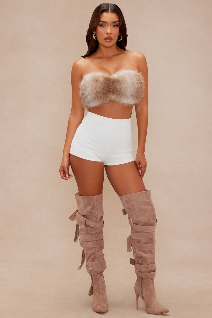 Kristie Faux Fur Tube Top - Taupe