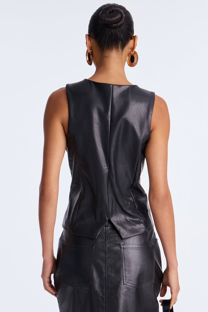 Cool Girl Club Faux Leather Vest - Black