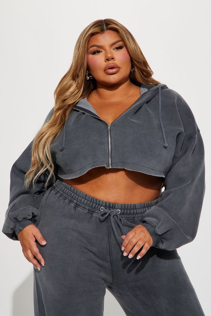 On The Go Fleece Pant Set - Charcoal