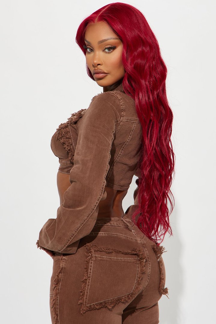 On Replay Frayed Denim Bolero Jacket - Brown