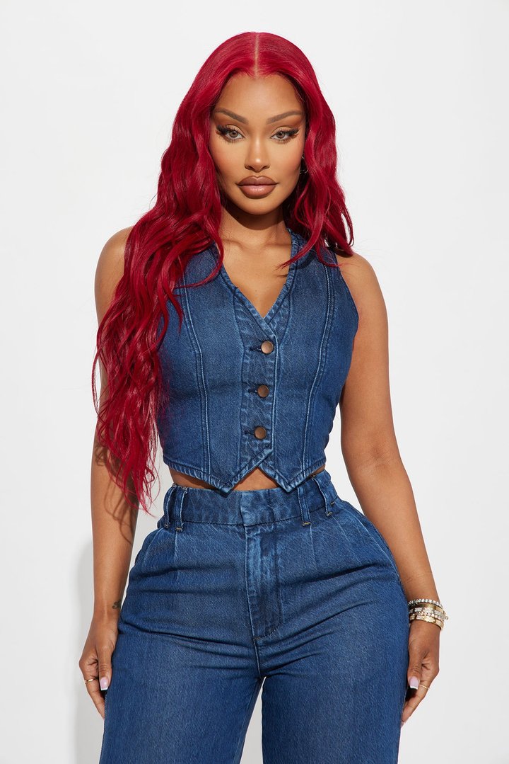 Can't Get Me Button Front Denim Vest - Dark Wash