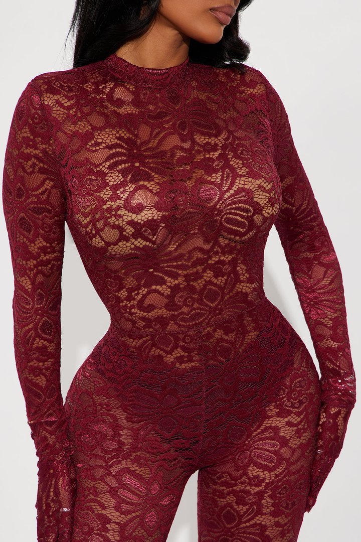 Seraphine Lace Glove Jumpsuit - Burgundy