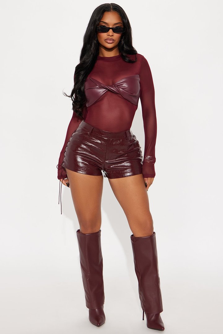 Claim To Fame Patent Faux Leather Micro Short - Burgundy