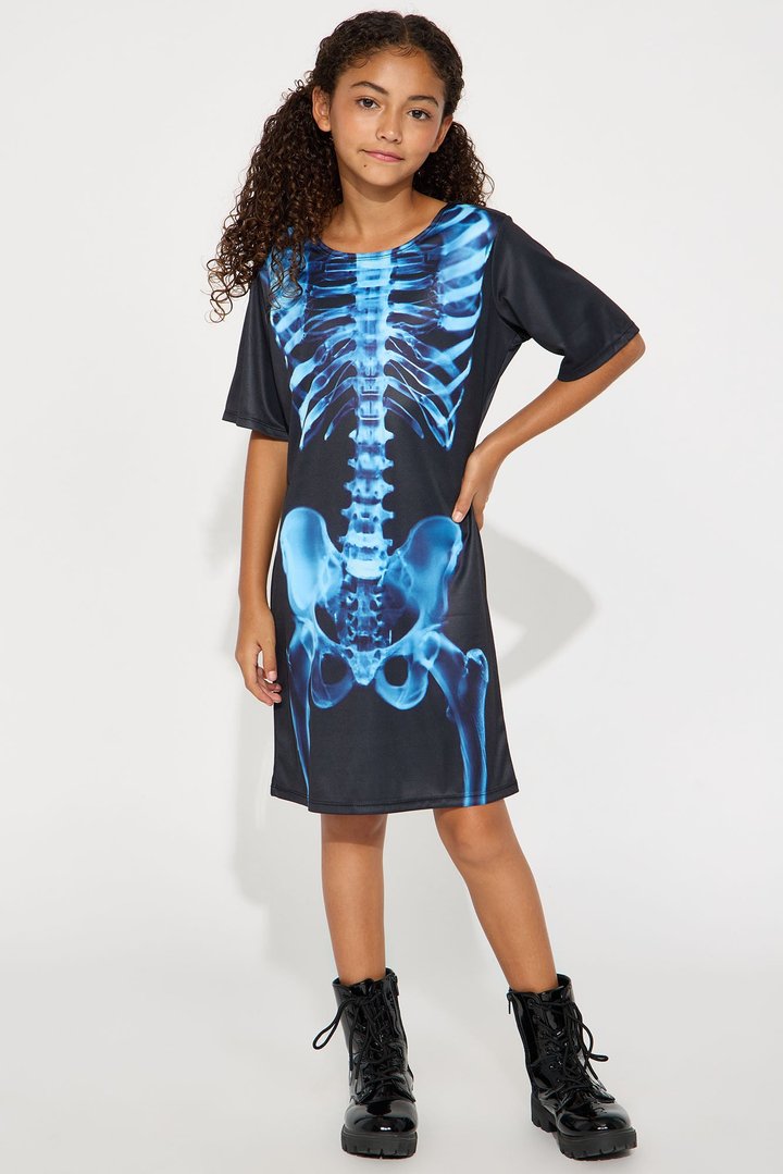 Mini X-Ray Skeleton T-Shirt Dress - Black