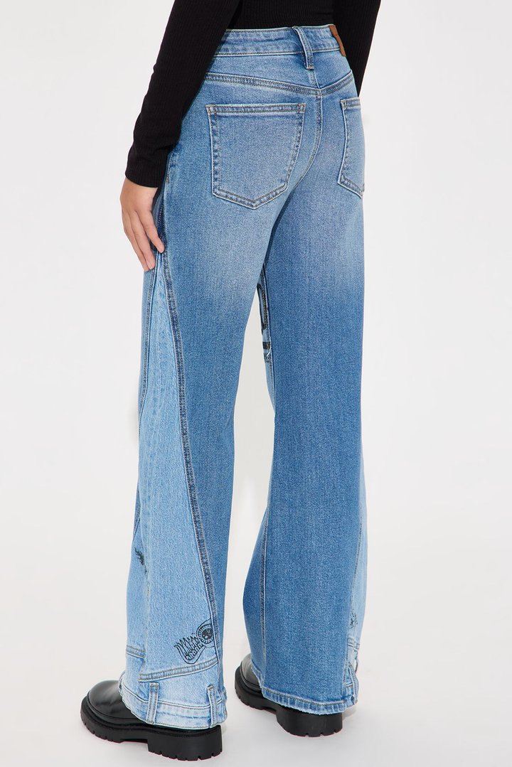 Mini Von Dutch Two Tone Reconstructed Wide Leg Jeans - Medium Wash