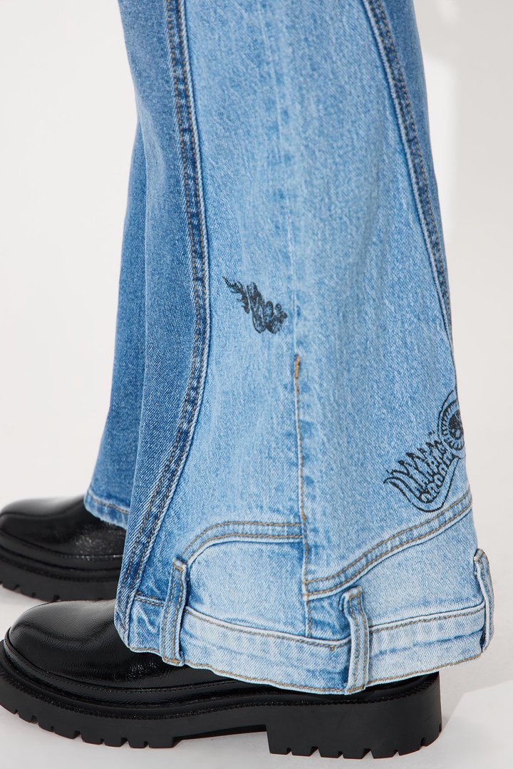 Mini Von Dutch Two Tone Reconstructed Wide Leg Jeans - Medium Wash