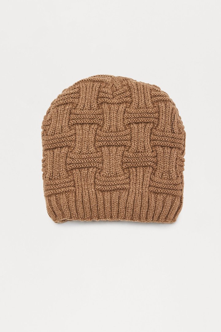 Mini Interlocking Knit Rib Lined Skull Fit Beanie - Brown