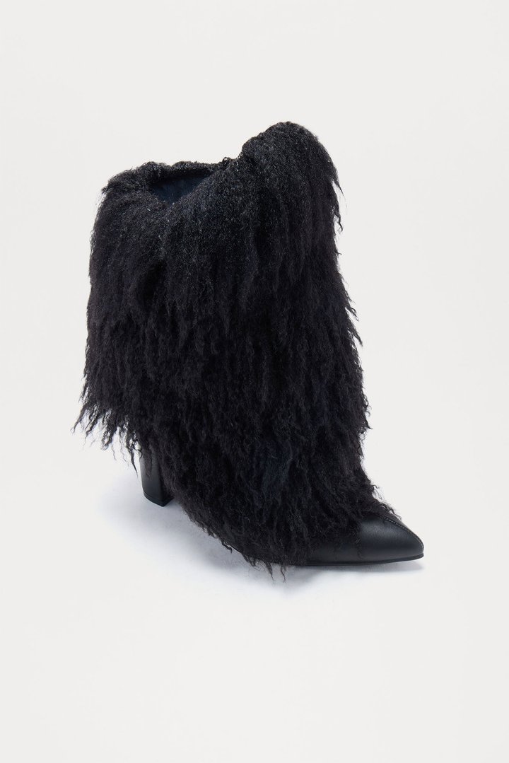 Falls Faux Fur Overlay Booties - Black