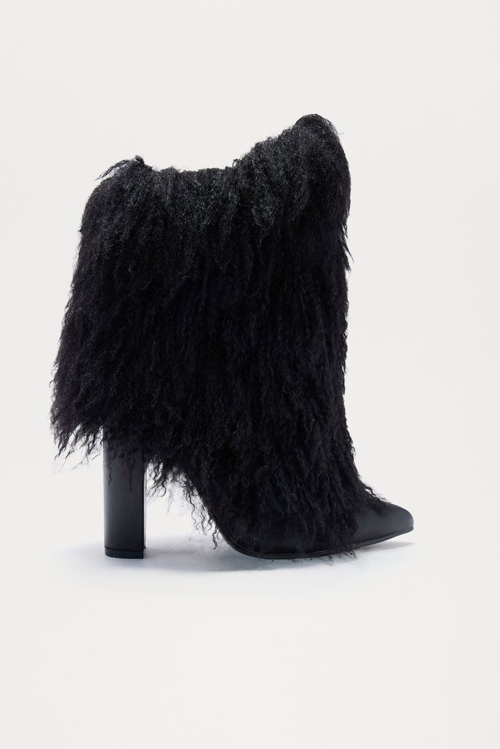 Falls Faux Fur Overlay Booties - Black
