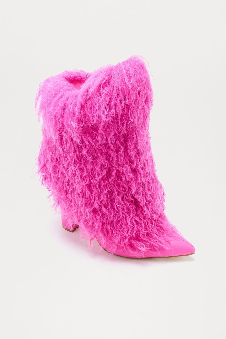 Falls Faux Fur Overlay Booties - Pink