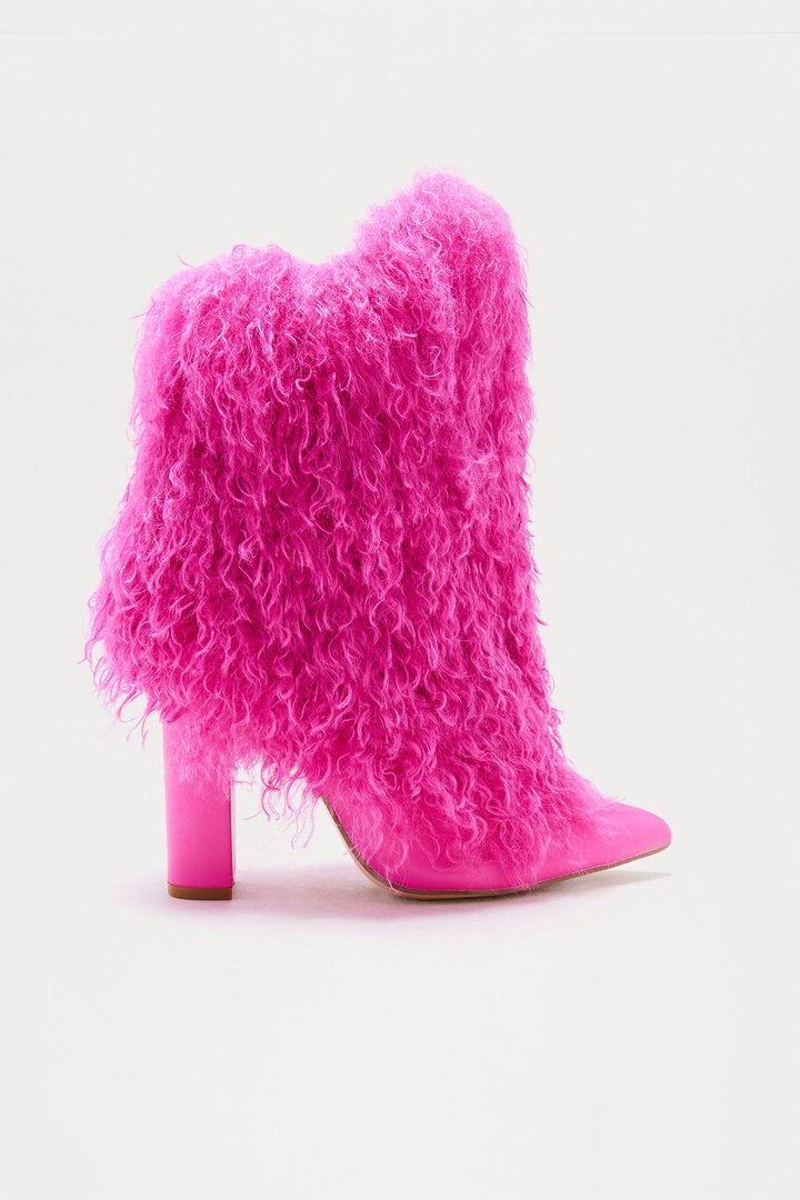 Falls Faux Fur Overlay Booties - Pink