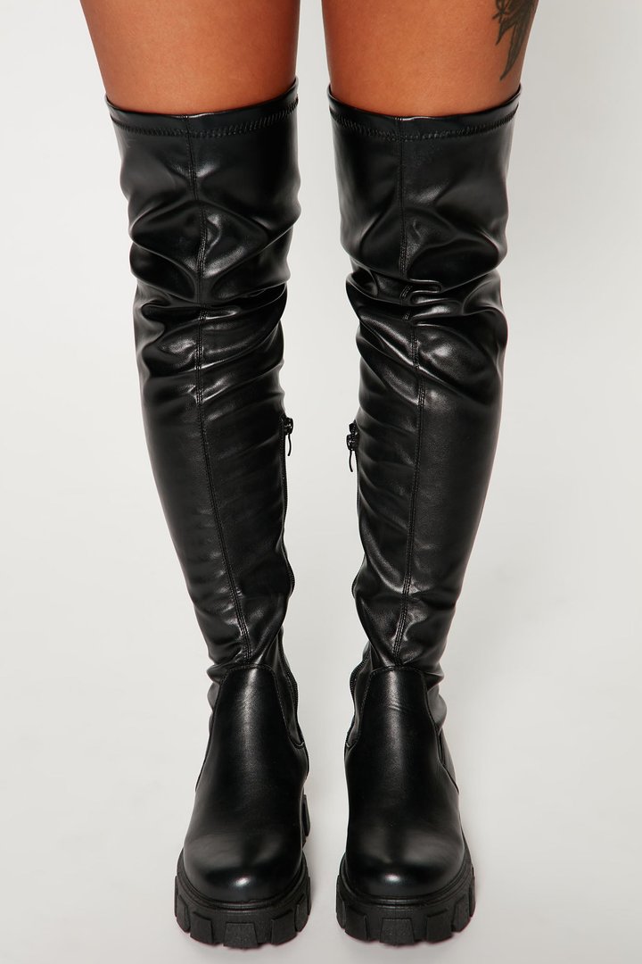 Play It Off Over The Knee Boots - Black