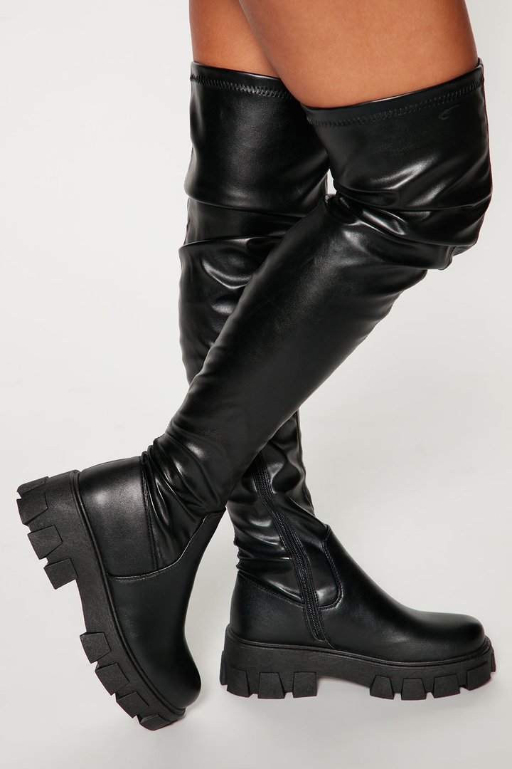 Play It Off Over The Knee Boots - Black