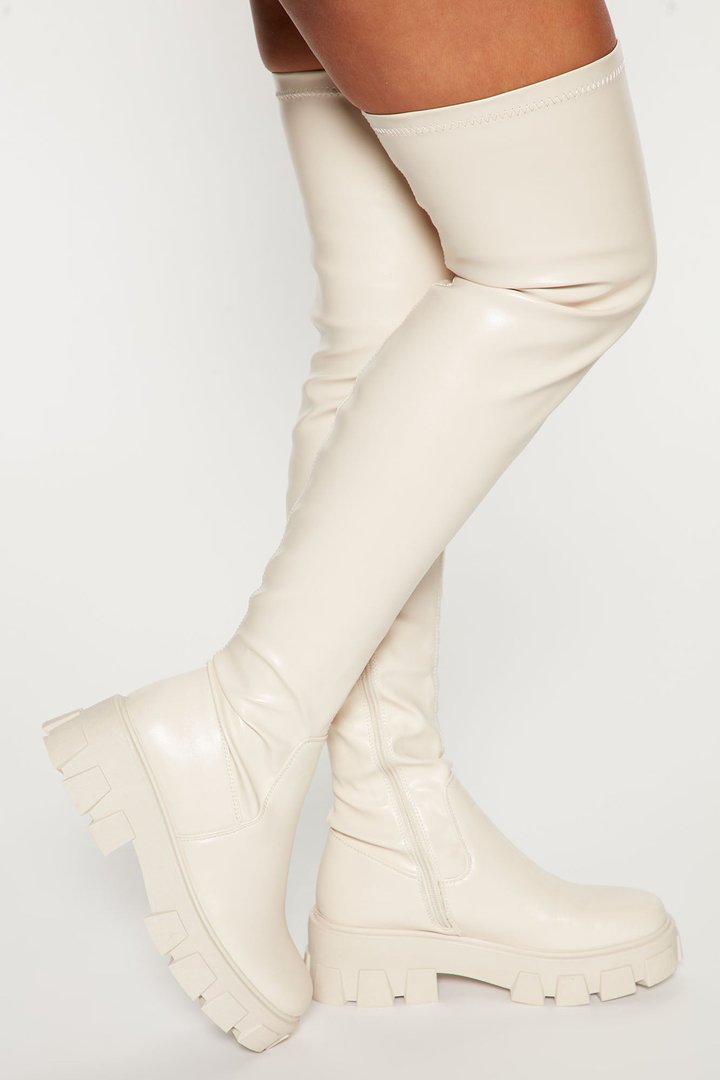 Play It Off Over The Knee Boots - Cream