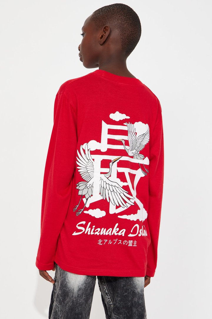 Mini Shizuaka Island Front/Back Long Sleeve Tee - Red