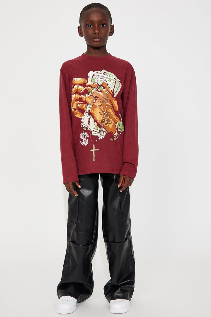 Mini Money And Chains Long Sleeve Tee - Burgundy