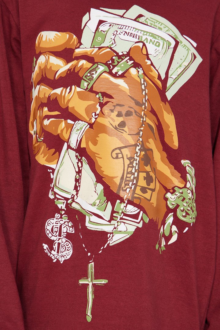 Mini Money And Chains Long Sleeve Tee - Burgundy