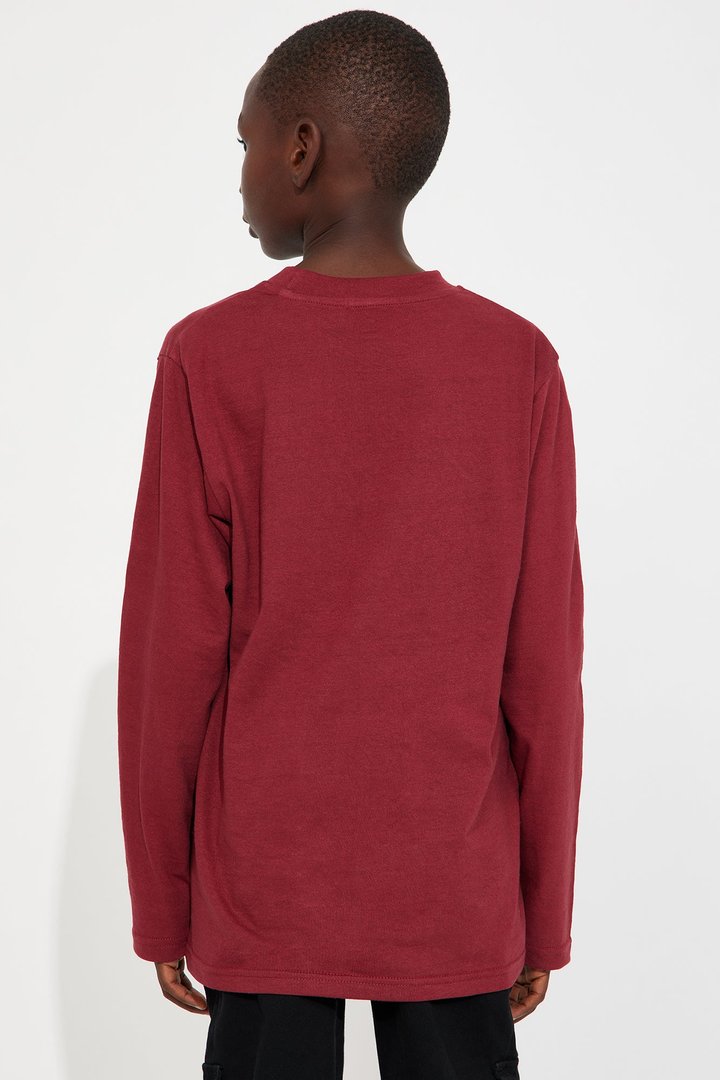 Mini Skull Front & Back Screen Long Sleeve Tee - Burgundy