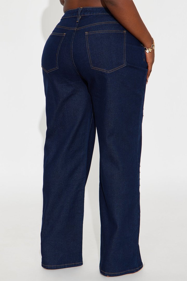 In Waves Studded Straight Leg Jeans - Dark Wash