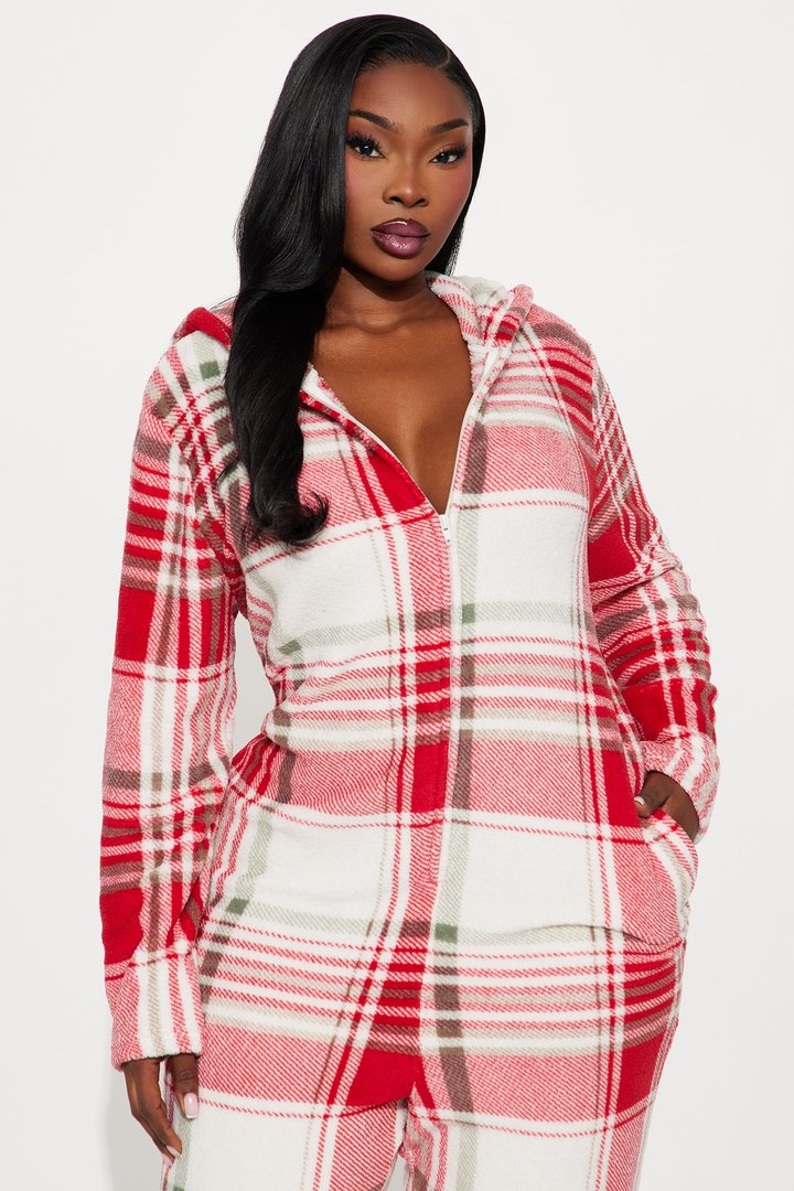 Christmas Morning Plush PJ Jumpsuit Onesie - Red/combo