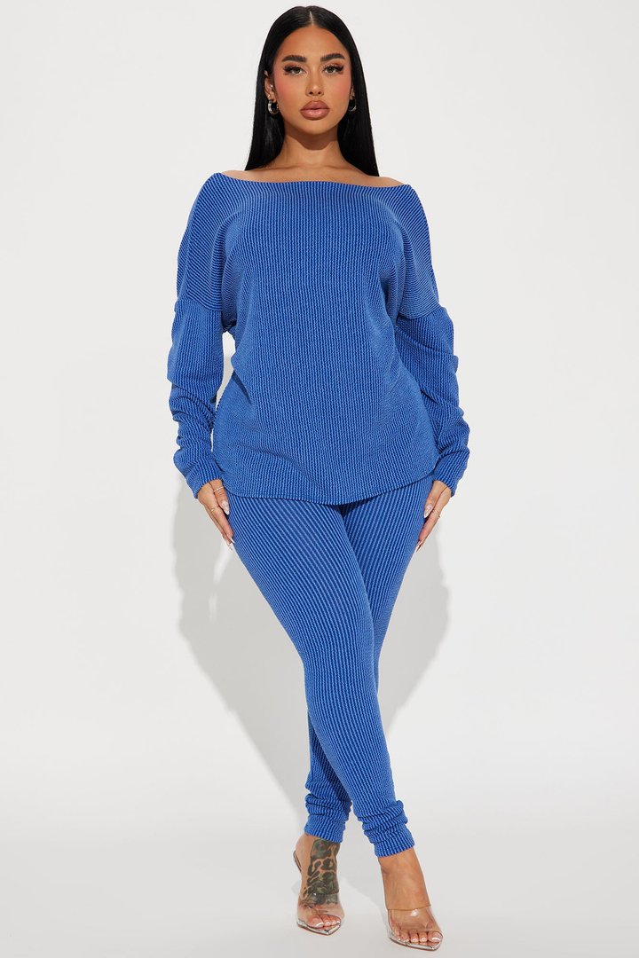 Don't Get Twisted Ribbed Legging Set - Blue