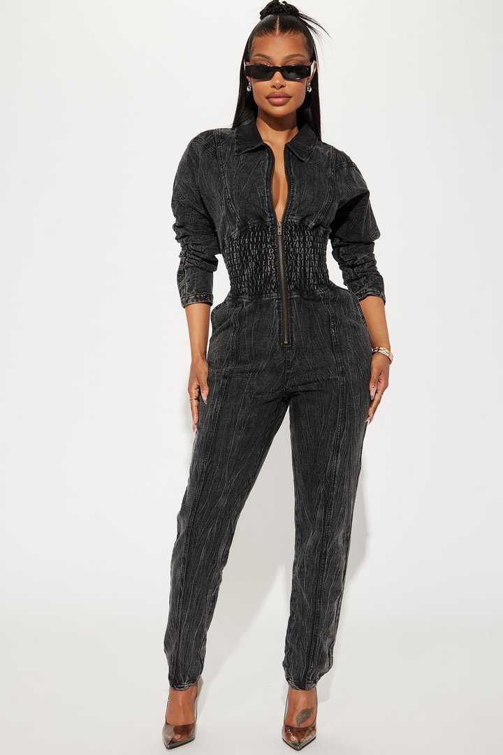 Not Too Late Denim Jumpsuit - Black