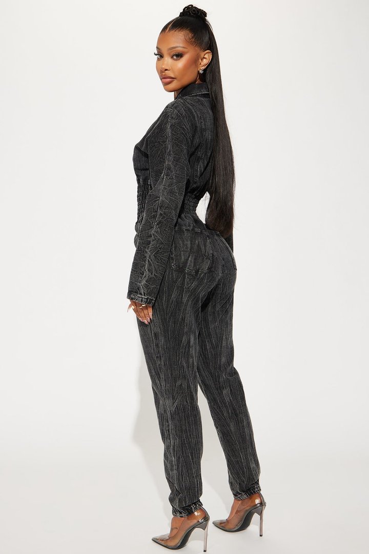 Not Too Late Denim Jumpsuit - Black