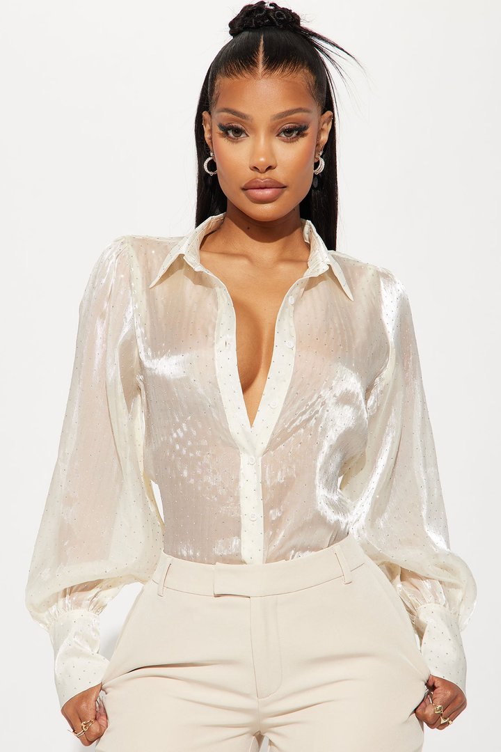 Lights And Cameras Rhinestone Shirt - Cream