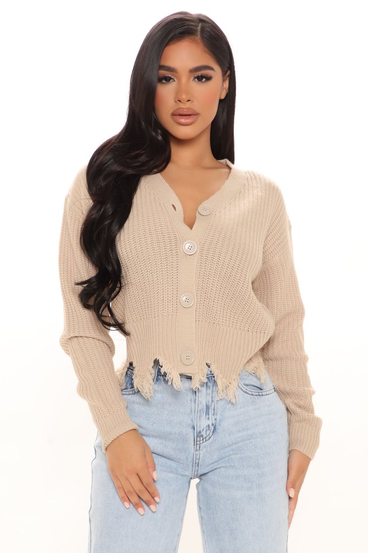 Distressed With You Cardigan - Taupe