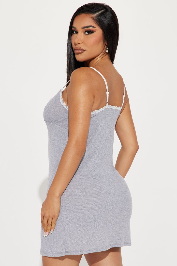 Getting Sleepy Ribbed Sleep Gown - Heather Grey