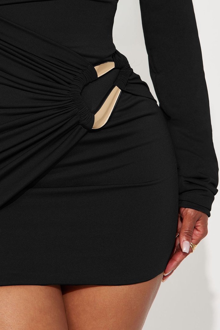 Cynthia Cut Out Long Sleeve Mini Dress - Black