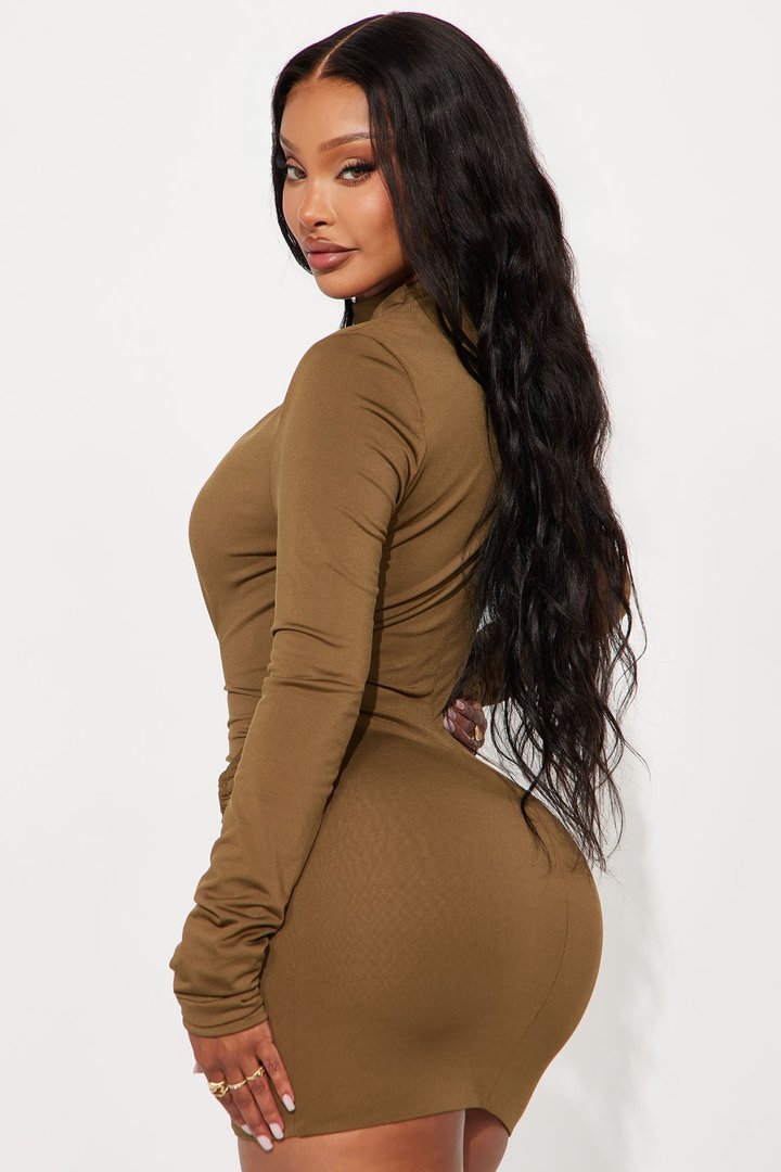 Cynthia Cut Out Long Sleeve Mini Dress - Olive