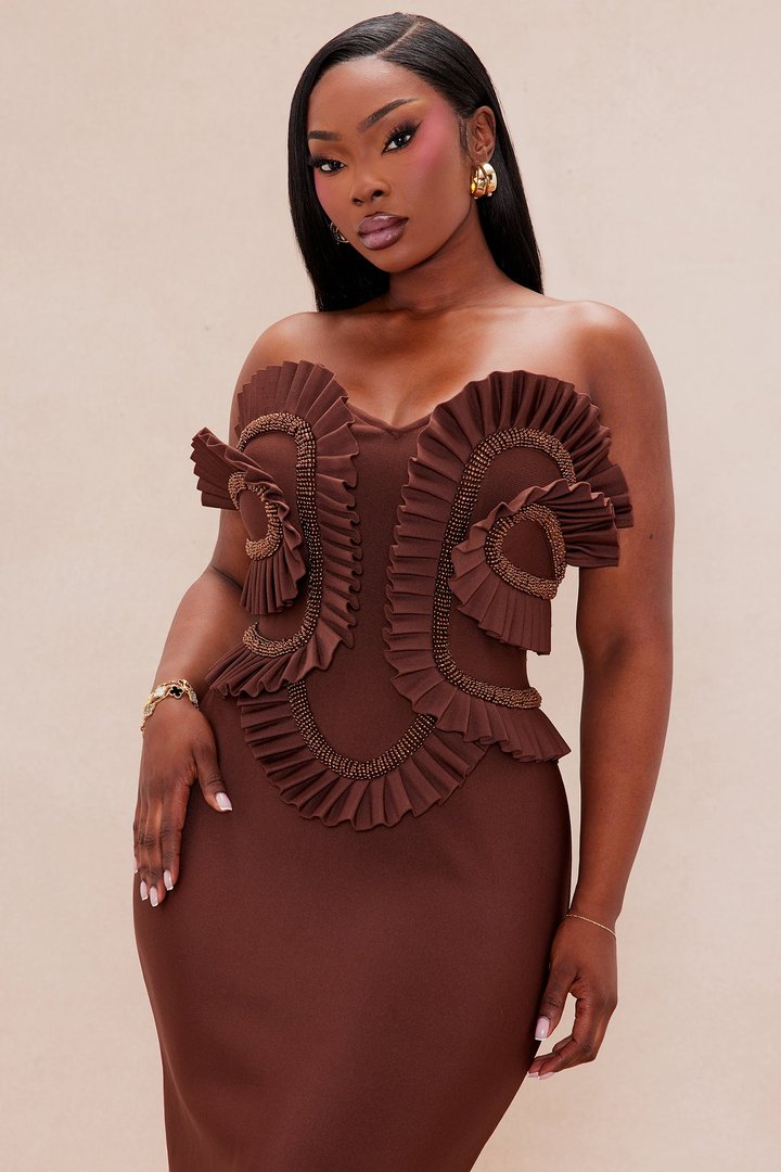 Jade Beaded Bandage Maxi Dress - Chocolate