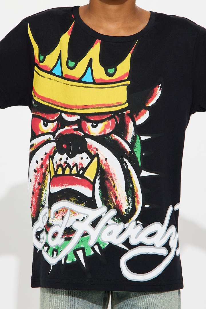 Mini Ed Hardy Bulldog Front/Back Short Sleeve Tee - Black