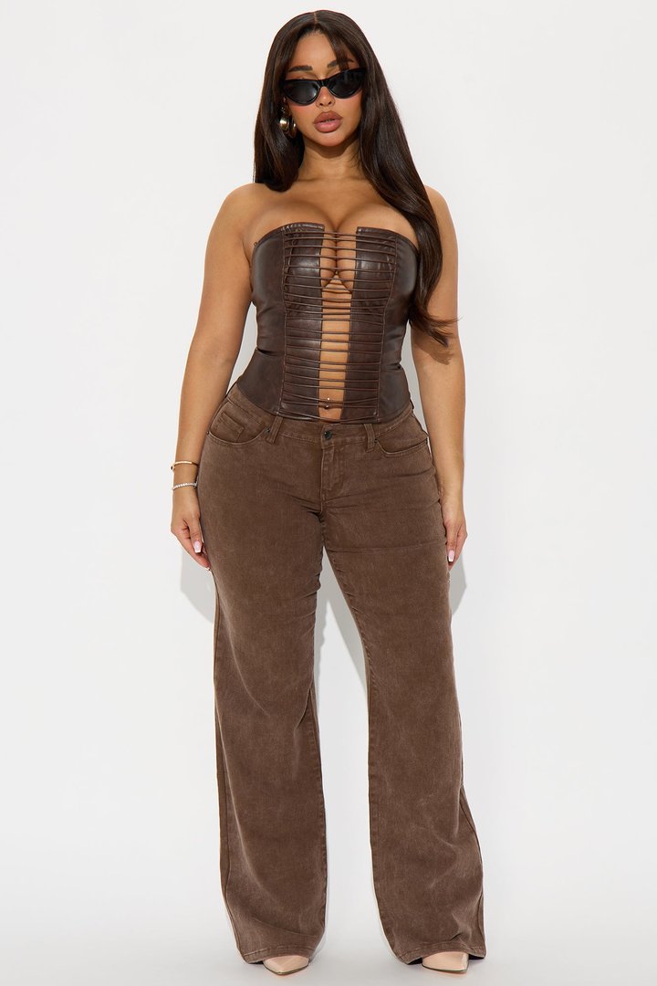 Keep Driving Strappy Faux Leather Top - Brown