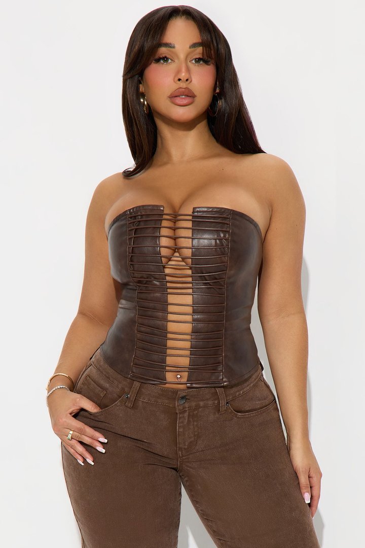 Keep Driving Strappy Faux Leather Top - Brown